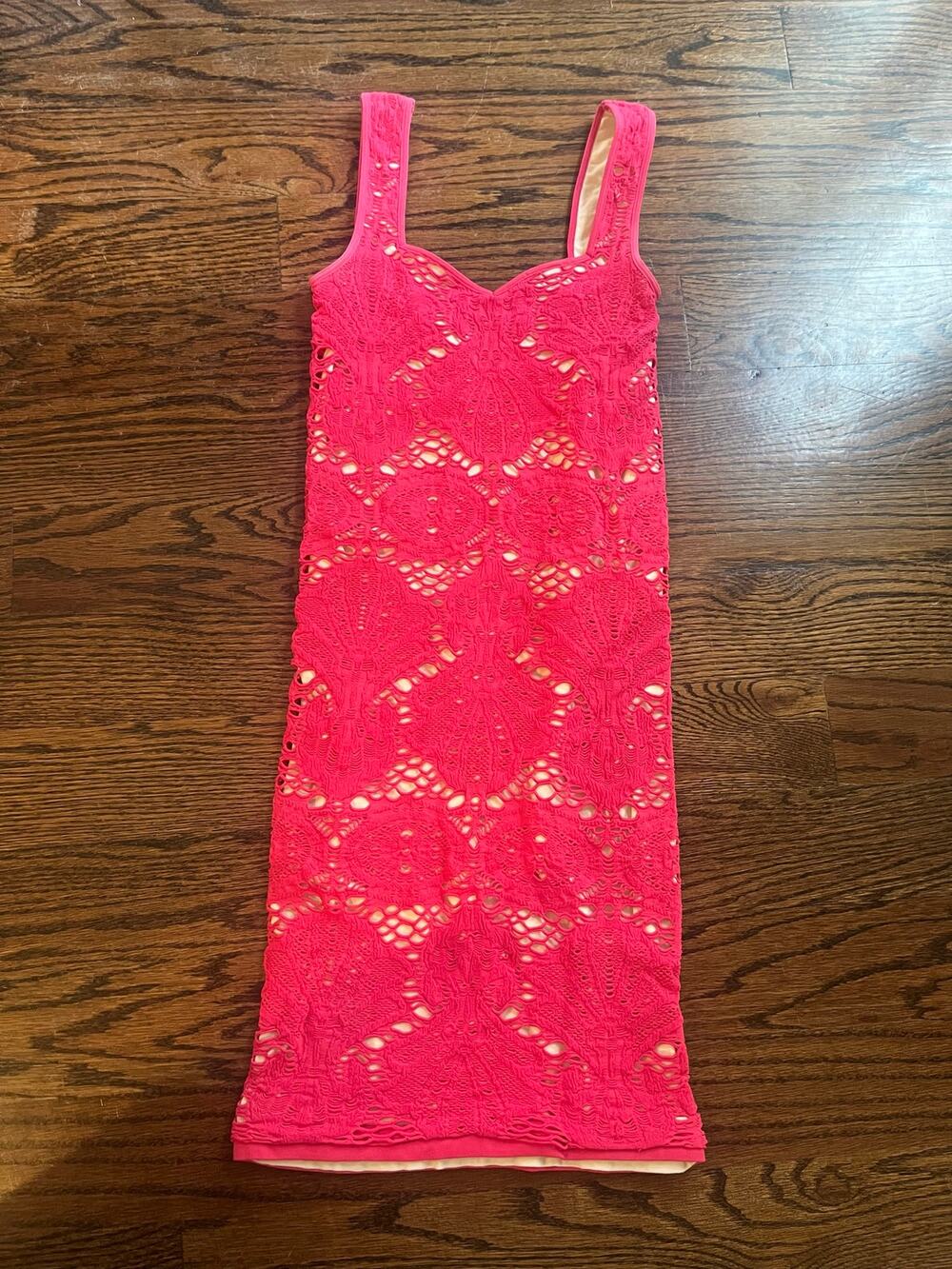 Free People Intimately Orange Coral Lace Crochet Sexy Dress XS/S Bodycon